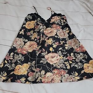 LA Intimates Floral Black Slip Dress with Lace Accents Vintage Y2K Gold Lable